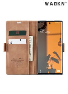 WAOKN For Samsung Galaxy S22 Ultra Case, Luxury Leather Wallet Cover, Leather Wallet Case Classic Design with Card Slot and Magnetic Flip Flip Folding Case Brown  - Image 4
