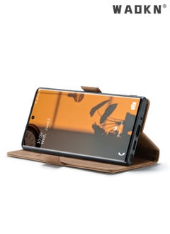 WAOKN For Samsung Galaxy S22 Ultra Case, Luxury Leather Wallet Cover, Leather Wallet Case Classic Design with Card Slot and Magnetic Flip Flip Folding Case Brown  - Image 5