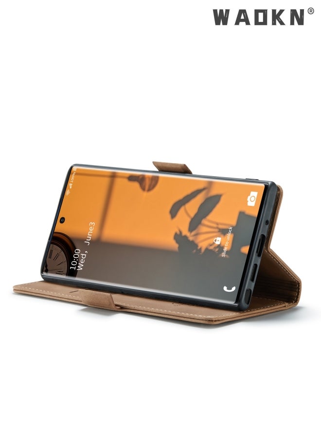 WAOKN For Samsung Galaxy S22 Ultra Case, Luxury Leather Wallet Cover, Leather Wallet Case Classic Design with Card Slot and Magnetic Flip Flip Folding Case Brown  - Image 5
