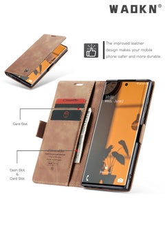 WAOKN For Samsung Galaxy S22 Ultra Case, Luxury Leather Wallet Cover, Leather Wallet Case Classic Design with Card Slot and Magnetic Flip Flip Folding Case Brown  - Image 3