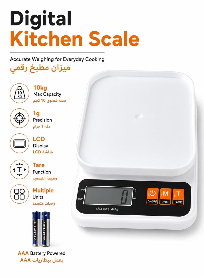 Leoxol Digital Kitchen Scale 10000g | LCD Display Food Weighing Scale | 1g Accuracy | Bowl Included Counter Scale With Tare Function For Cooking Baking Meal Prep - Image 1