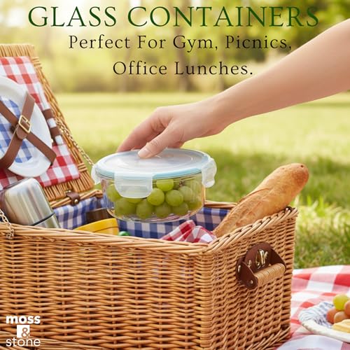Moss & Stone 4-Pack Round Kitchen Glass Food Storage Containers Set with Lids – Reusable Glass Meal Prep Containers for Kitchen, Lunch or Fridge – Airtight Snap-Lock – Includes 1 Divided & 1 Standard - Image 5