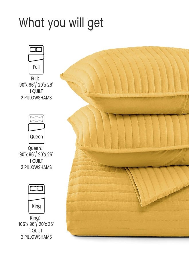 SLEEP ZONE Quilt Sets, King Size Bedspread Bed Coverlets for All Season - Washed Quilt Set - Lightweight Quilt (106x96 inch | 2 Pillow Shams, Mustard Yellow Stripe) - Image 5