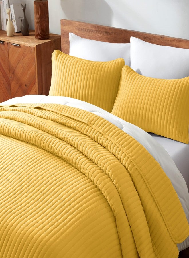 SLEEP ZONE Quilt Sets, King Size Bedspread Bed Coverlets for All Season - Washed Quilt Set - Lightweight Quilt (106x96 inch | 2 Pillow Shams, Mustard Yellow Stripe) - Image 3