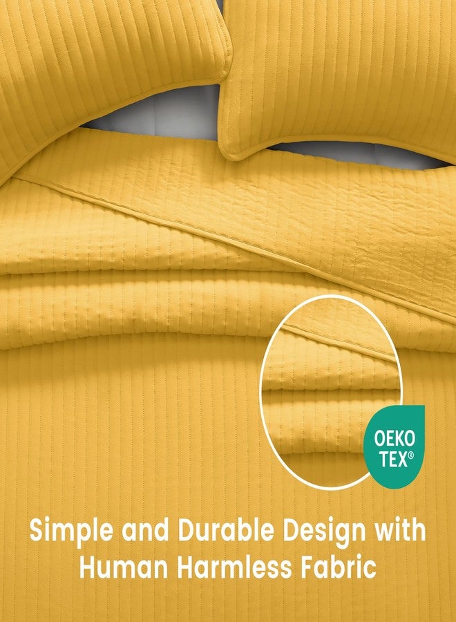 SLEEP ZONE Quilt Sets, King Size Bedspread Bed Coverlets for All Season - Washed Quilt Set - Lightweight Quilt (106x96 inch | 2 Pillow Shams, Mustard Yellow Stripe) - Image 4
