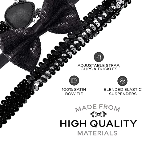 Man of Men - Bowtie & Suspender Set - Black Sequin - Image 2