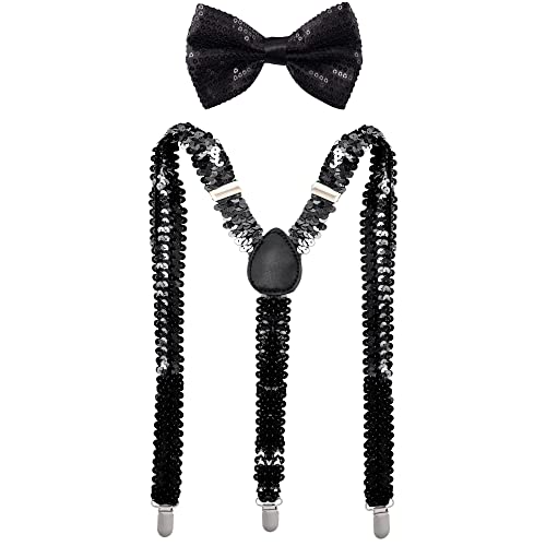 Man of Men - Bowtie & Suspender Set - Black Sequin - Image 1