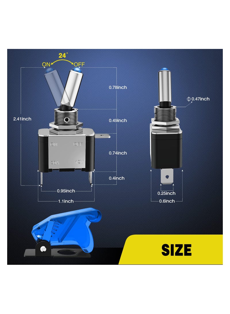 5PCS 12V Blue LED Lighted Toggle Switch with Safety Cover - Heavy Duty 20A SPST 3 Pin Rocker Switch for Automotive, Cars, Trucks, and Boats. - Image 2