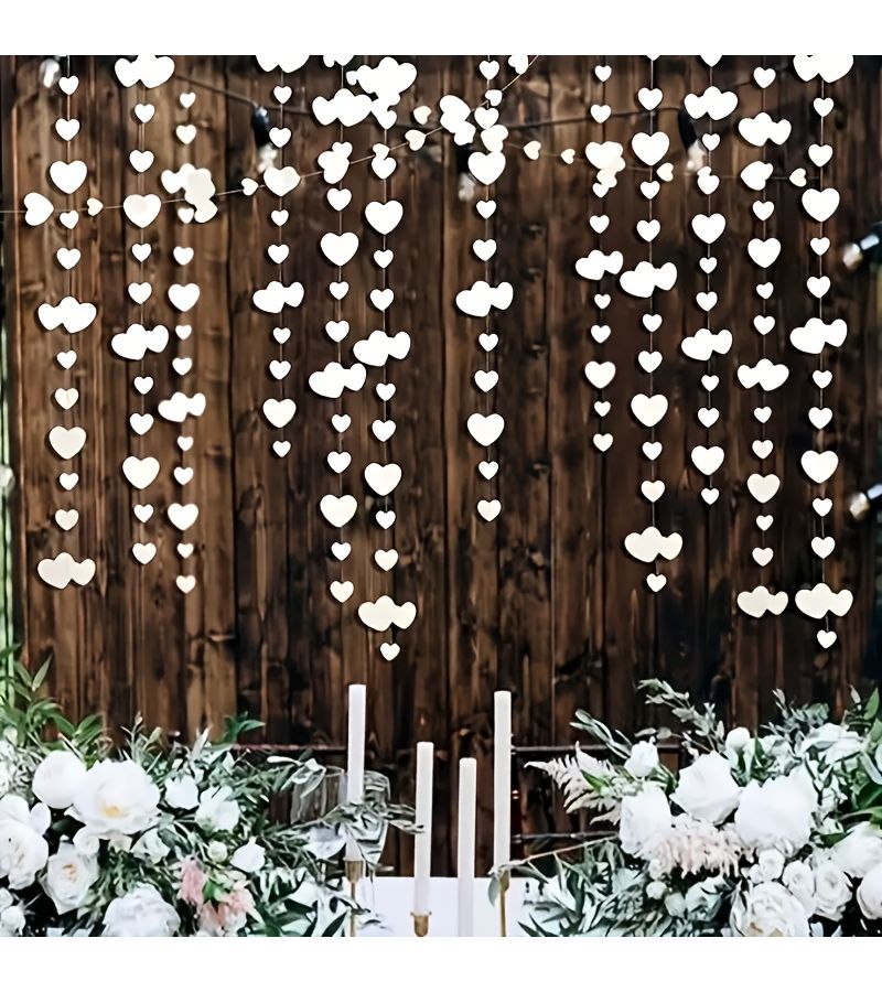 1pc 157.48 Inch White Heart Garland Double-Sided Pearl Paper Latte Art Love Banner Ribbon Elegant Party Room Decor Romantic Wedding Anniversary Mothers Day Valentine Decoration - Image 5