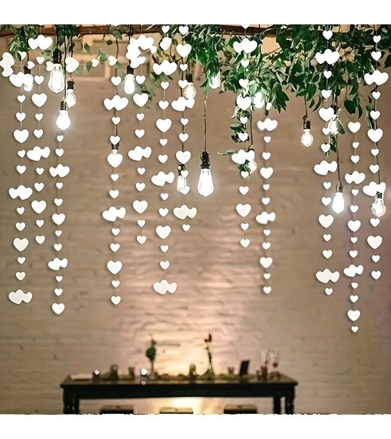 1pc 157.48 Inch White Heart Garland Double-Sided Pearl Paper Latte Art Love Banner Ribbon Elegant Party Room Decor Romantic Wedding Anniversary Mothers Day Valentine Decoration - Image 4