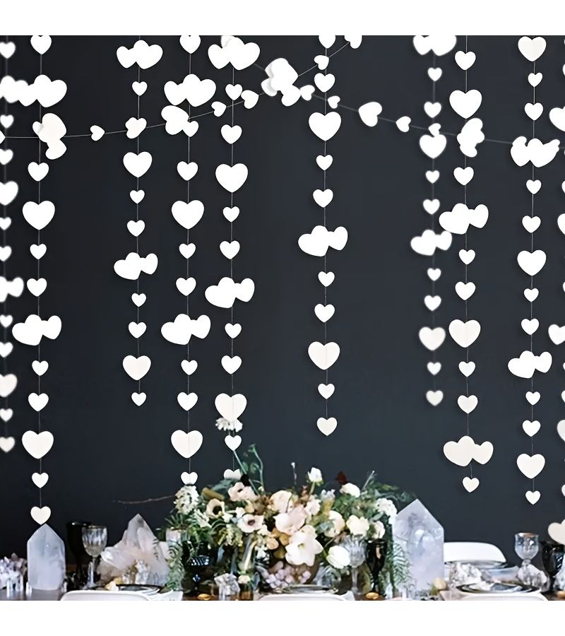 1pc 157.48 Inch White Heart Garland Double-Sided Pearl Paper Latte Art Love Banner Ribbon Elegant Party Room Decor Romantic Wedding Anniversary Mothers Day Valentine Decoration - Image 1