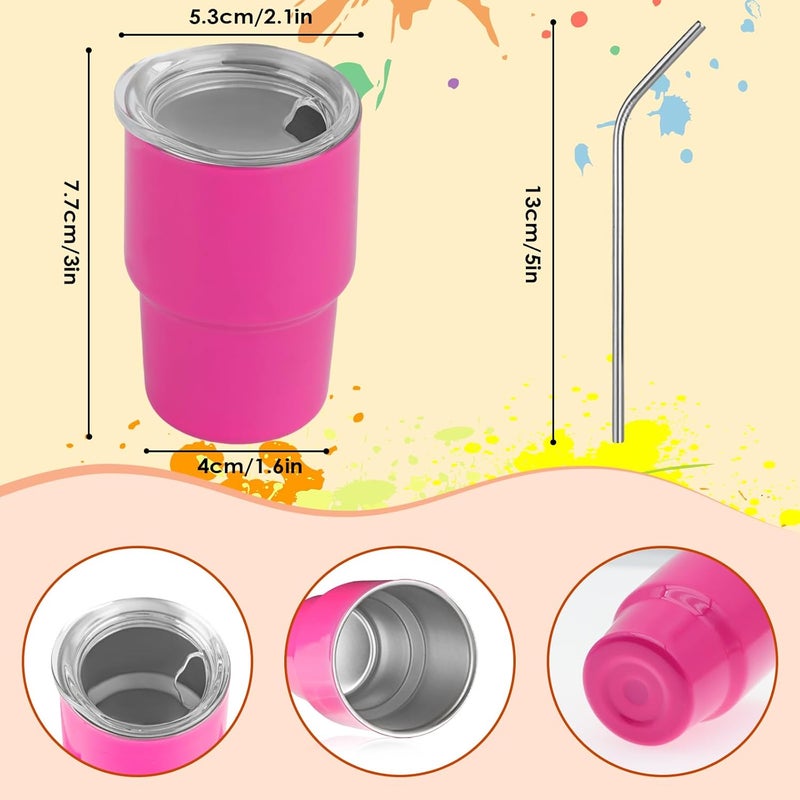 STFALI Cute Shot Glasses with Straw 2 oz, Mini Shot Tumbler with Lid and Straw, Kawaii Insulated Tumblers for Espresso Coffee Spirits Cute Stuff Funny Gifts, Deep Pink - Image 2