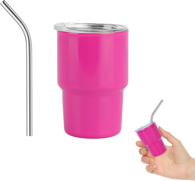 STFALI Cute Shot Glasses with Straw 2 oz, Mini Shot Tumbler with Lid and Straw, Kawaii Insulated Tumblers for Espresso Coffee Spirits Cute Stuff Funny Gifts, Deep Pink - Image 1