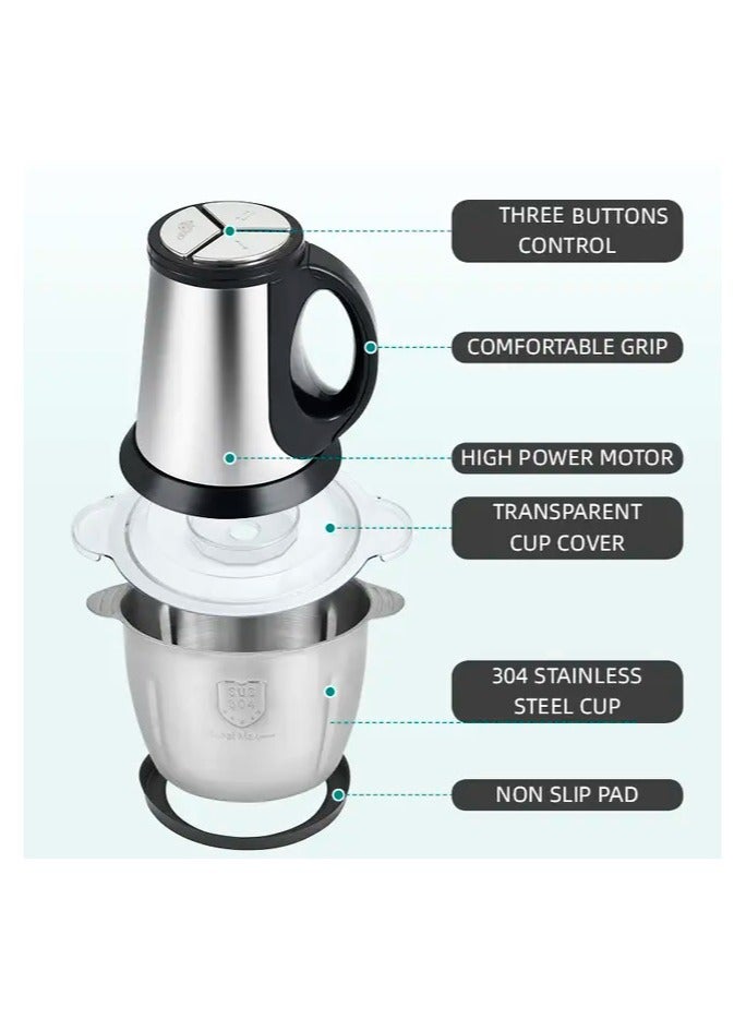SILVER CREST Meat Chopper Electric Silver Crest SUS304 stainless steel Bowl Capacity Powerful Pure Copper Silver,3.8L - Image 2