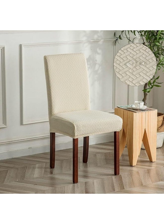Styleys Styleys Elastic Chair Cover Stretch Removable Washable Short Jacquard Dining Chair Cover Protector Seat Slipcover (Pack of 6, Ivory, JCMC7)  - Image 5