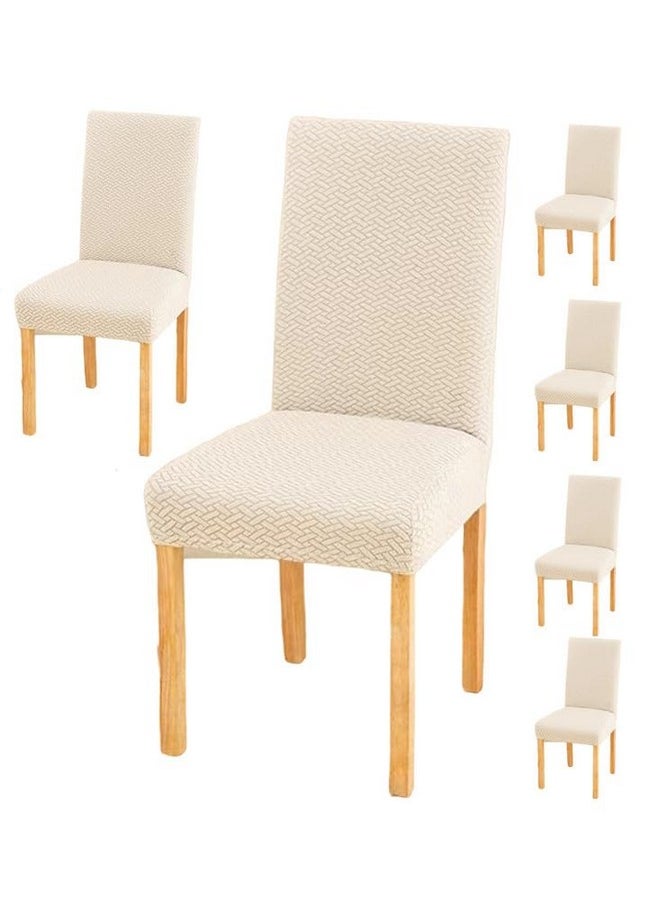 Styleys Styleys Elastic Chair Cover Stretch Removable Washable Short Jacquard Dining Chair Cover Protector Seat Slipcover (Pack of 6, Ivory, JCMC7)  - Image 1