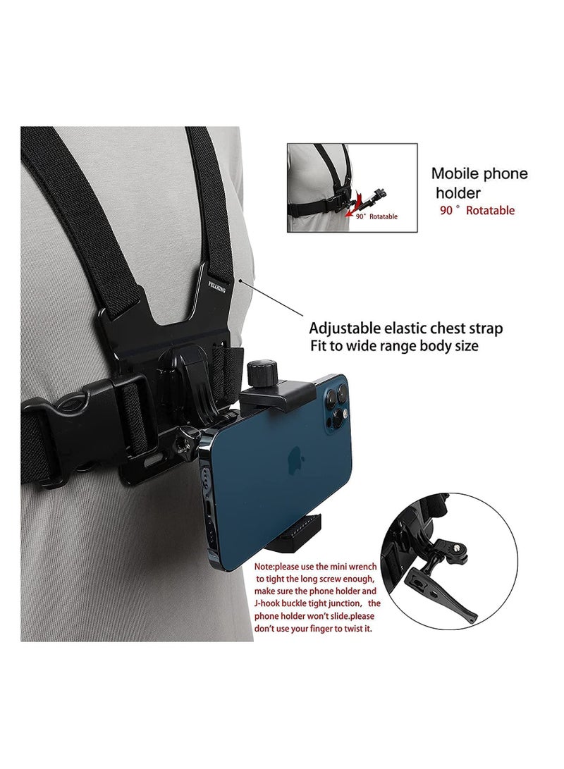 Anmi Mobile Phone Chest Strap Harness Mount Head Strap Holder Kit for POV/VLOG,Cell Phone Clip Compatible with iPhone,Samsung,Go Pro Hero 9, 8,7, 6, 5, 4, 3,2, 1,AKASO,DJI Osmo,and Action Cameras - Image 5