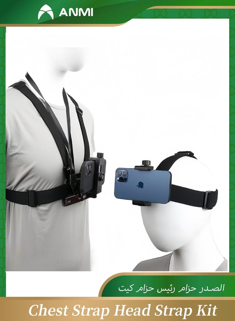 Anmi Mobile Phone Chest Strap Harness Mount Head Strap Holder Kit for POV/VLOG,Cell Phone Clip Compatible with iPhone,Samsung,Go Pro Hero 9, 8,7, 6, 5, 4, 3,2, 1,AKASO,DJI Osmo,and Action Cameras - Image 1