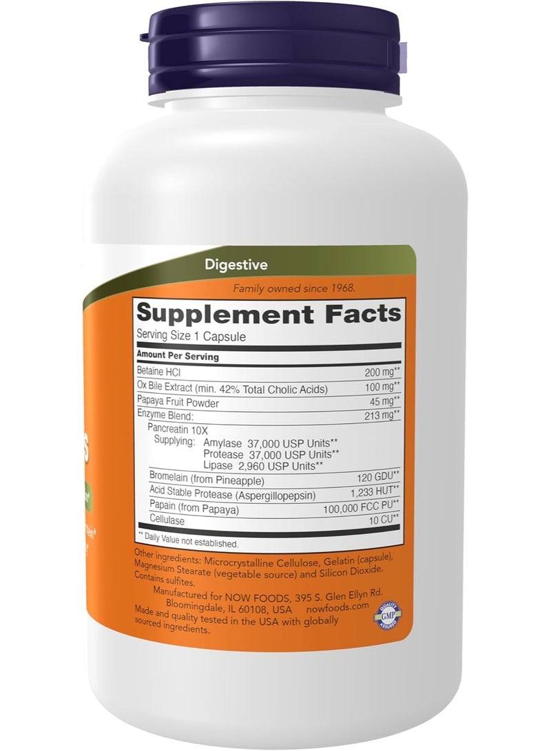 now مكملات إنزيمات فائقة مصنوعة من بروميلين، وعصارة الصفراء، وبنكرياتين، وباباين 180 كبسولة - Image 2