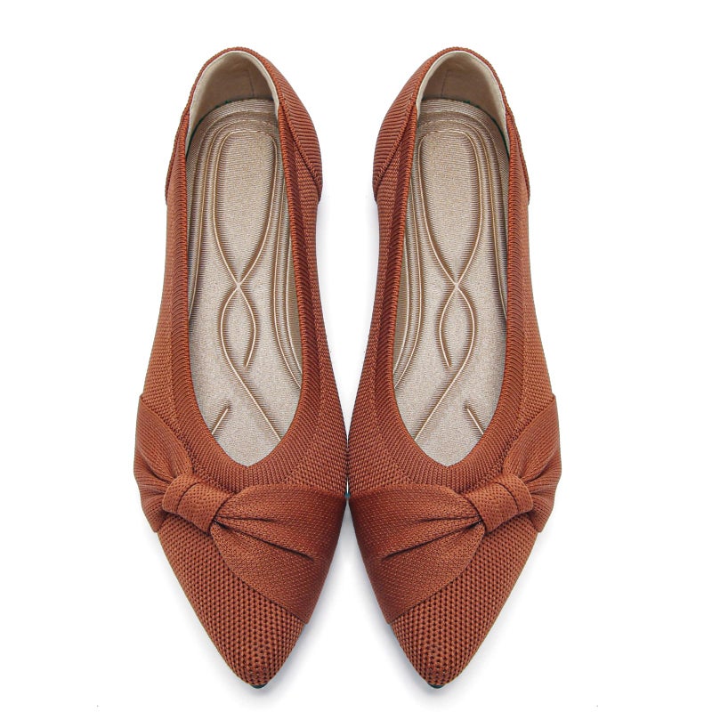 HIULYCENCE Pointed Toe Flats for Women Ballet Flats Comfortable Dressy Knit Lightweight Casual for Work Office Womens Flats Brown US8.5 - Image 1