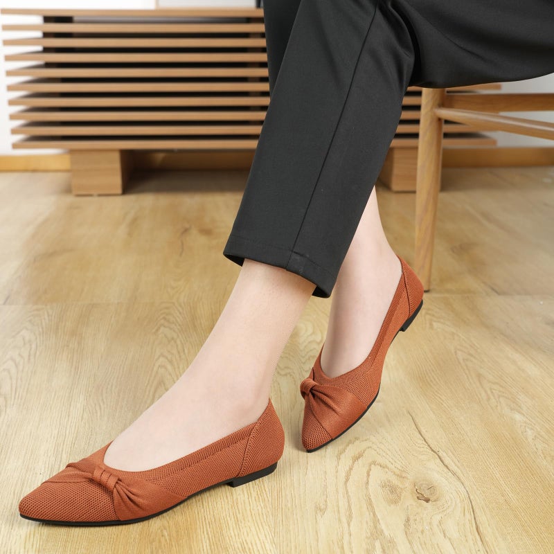 HIULYCENCE Pointed Toe Flats for Women Ballet Flats Comfortable Dressy Knit Lightweight Casual for Work Office Womens Flats Brown US8.5 - Image 3