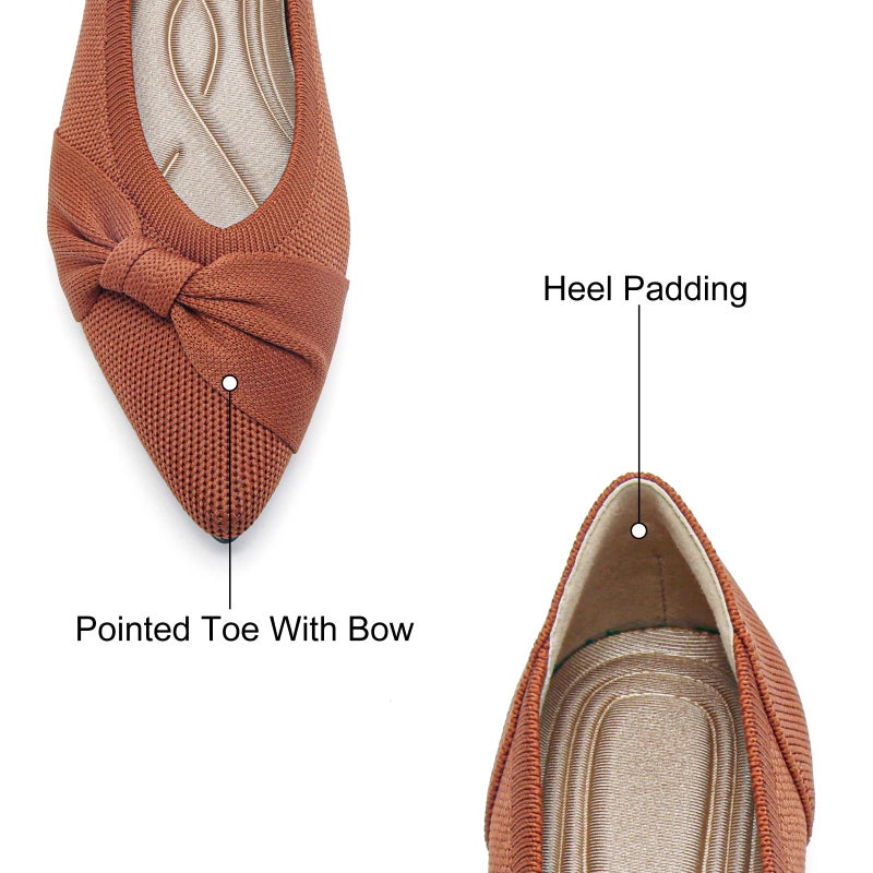 HIULYCENCE Pointed Toe Flats for Women Ballet Flats Comfortable Dressy Knit Lightweight Casual for Work Office Womens Flats Brown US8.5 - Image 4