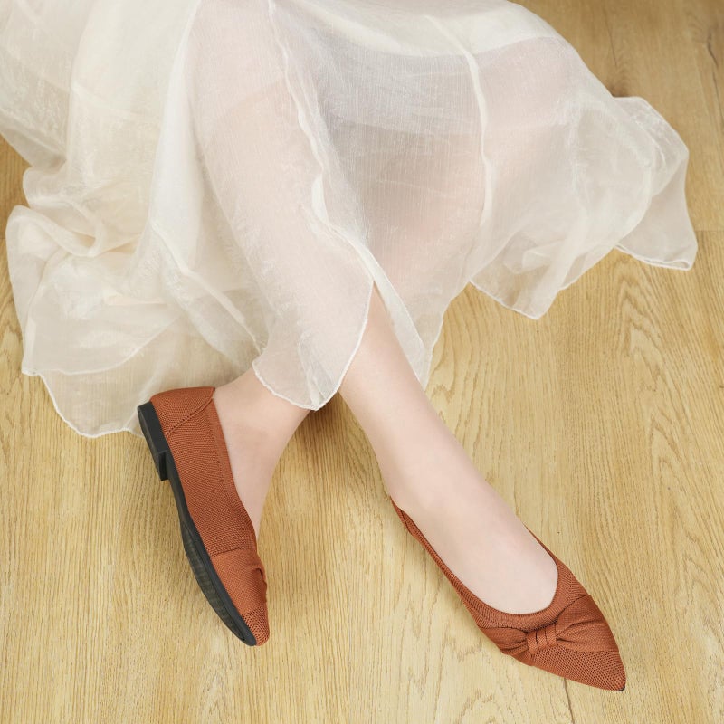 HIULYCENCE Pointed Toe Flats for Women Ballet Flats Comfortable Dressy Knit Lightweight Casual for Work Office Womens Flats Brown US8.5 - Image 2