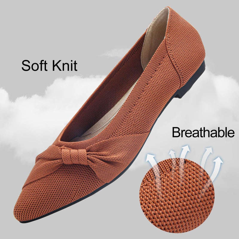 HIULYCENCE Pointed Toe Flats for Women Ballet Flats Comfortable Dressy Knit Lightweight Casual for Work Office Womens Flats Brown US8.5 - Image 5