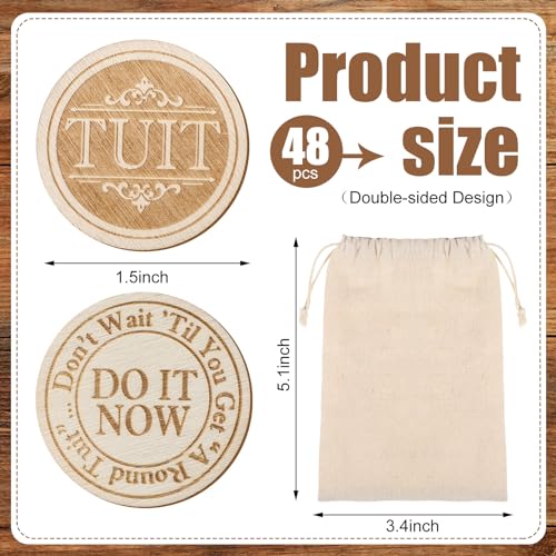 Sonwyoung 48 Pcs Wood Round Tuit Token 1.5 Inch Polished When You Get a Round to It Wood Token Coin with Bag for Colleague Family - Image 2