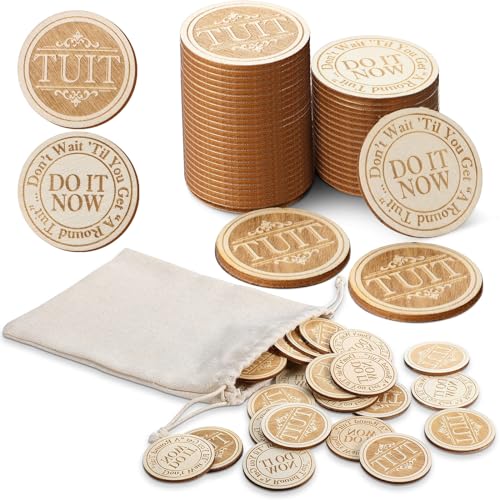 Sonwyoung 48 Pcs Wood Round Tuit Token 1.5 Inch Polished When You Get a Round to It Wood Token Coin with Bag for Colleague Family - Image 1