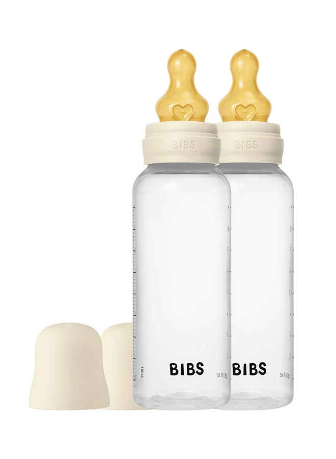 BIBS Pack Of 2 Baby Bottle Round Nipple Latex 270 Ml Medium Flow, Ivory, 2 Months +