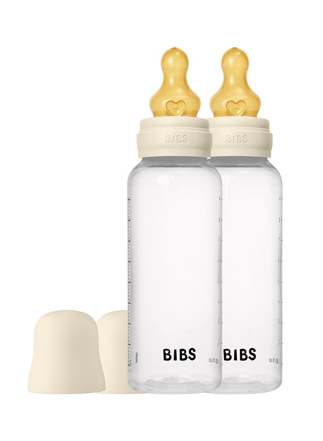 BIBS Pack Of 2 Baby Bottle Round Nipple Latex 270 Ml Medium Flow, Ivory, 2 Months + - Image 1