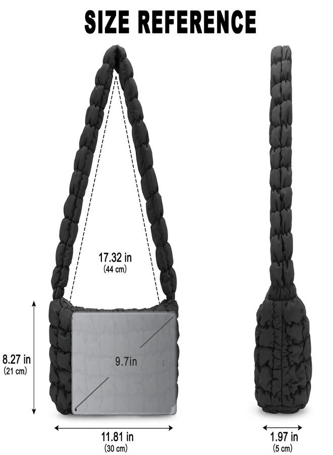 E-Tree Puffer Tote Bag Purse Quilted Hobo Carryall Crossbody Shoulder Handbag for Women (Black) - Image 2