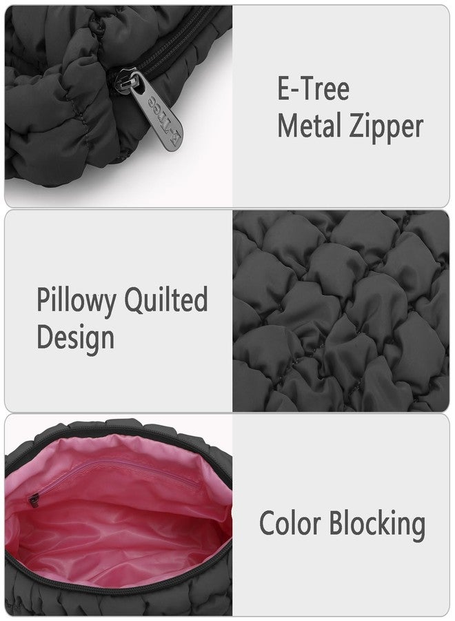 E-Tree Puffer Tote Bag Purse Quilted Hobo Carryall Crossbody Shoulder Handbag for Women (Black) - Image 5