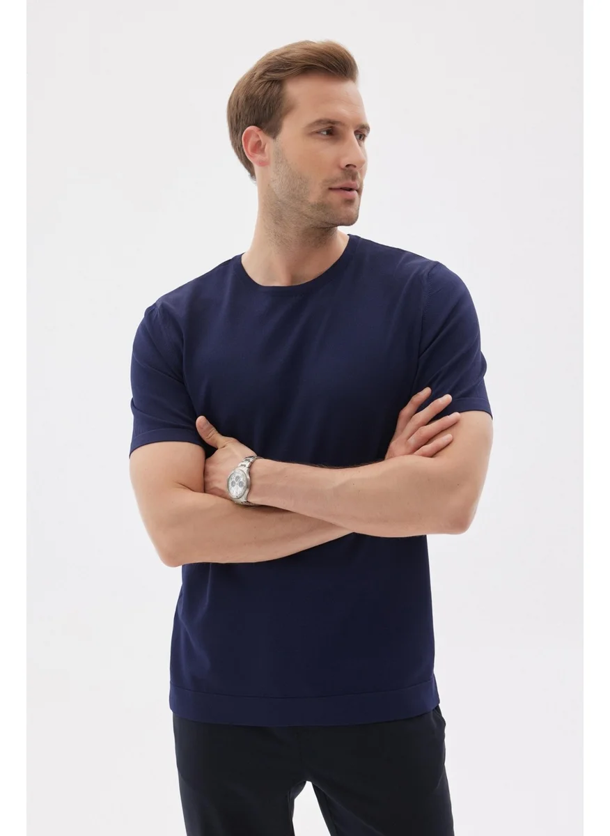 Odelon Limited Men's Plain Short Sleeve Rayon Knitwear T-Shirt Navy Blue