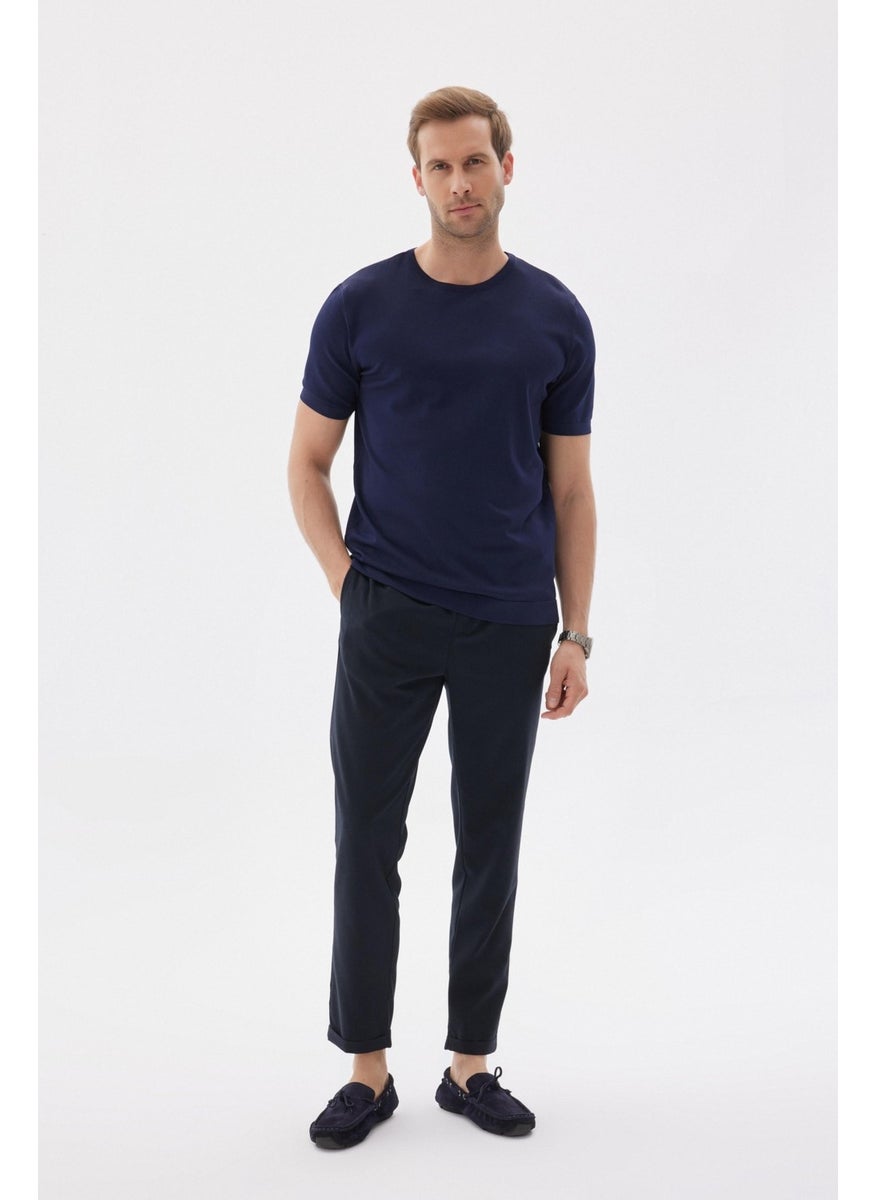 Odelon - Limited Men's Plain Short Sleeve Rayon Knitwear T-Shirt Navy Blue - Image 1
