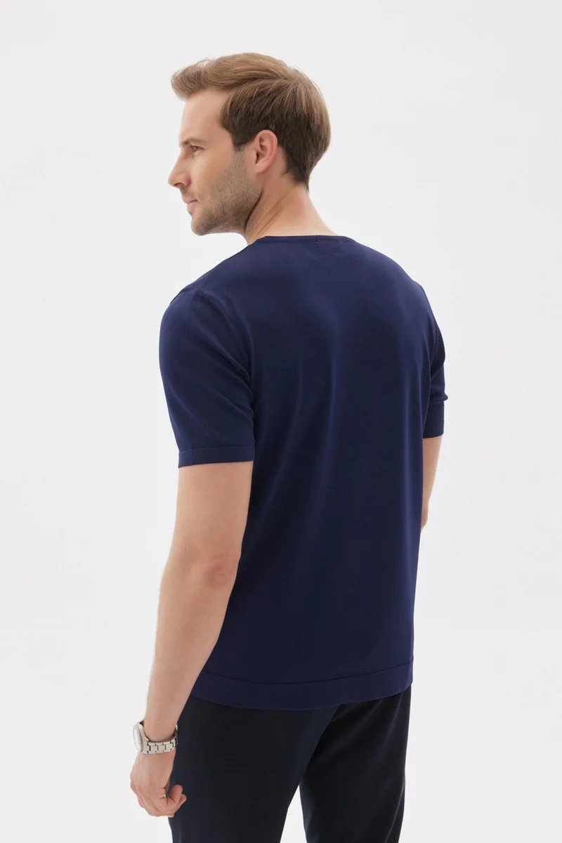 اوديلون Limited Men's Plain Short Sleeve Rayon Knitwear T-Shirt Navy Blue