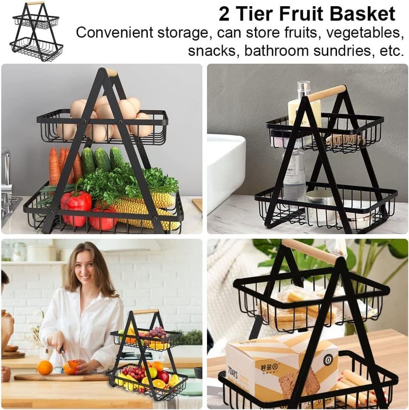 TGOPIT 2 Tier Fruit Basket Black Countertop Metal Fruit Basket Bread Basket Fruit Bowl Detachable Metal Fruit Holder for Fruit Vegetables Snacks Portable Modern Fruit Storage Rack - Image 5