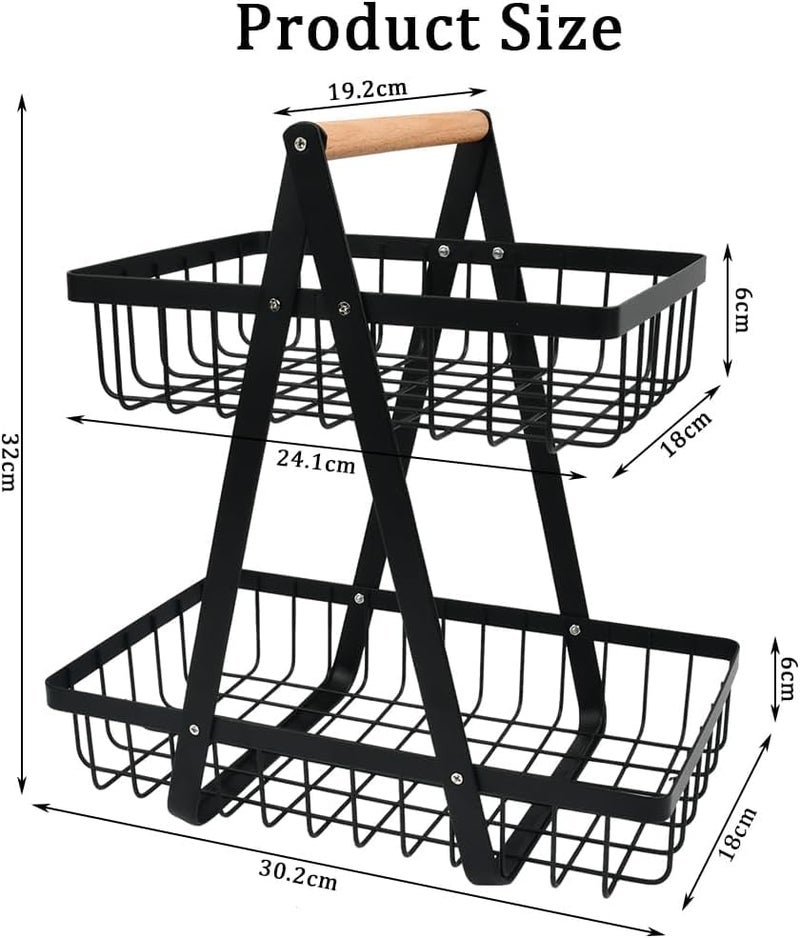 TGOPIT 2 Tier Fruit Basket Black Countertop Metal Fruit Basket Bread Basket Fruit Bowl Detachable Metal Fruit Holder for Fruit Vegetables Snacks Portable Modern Fruit Storage Rack - Image 3