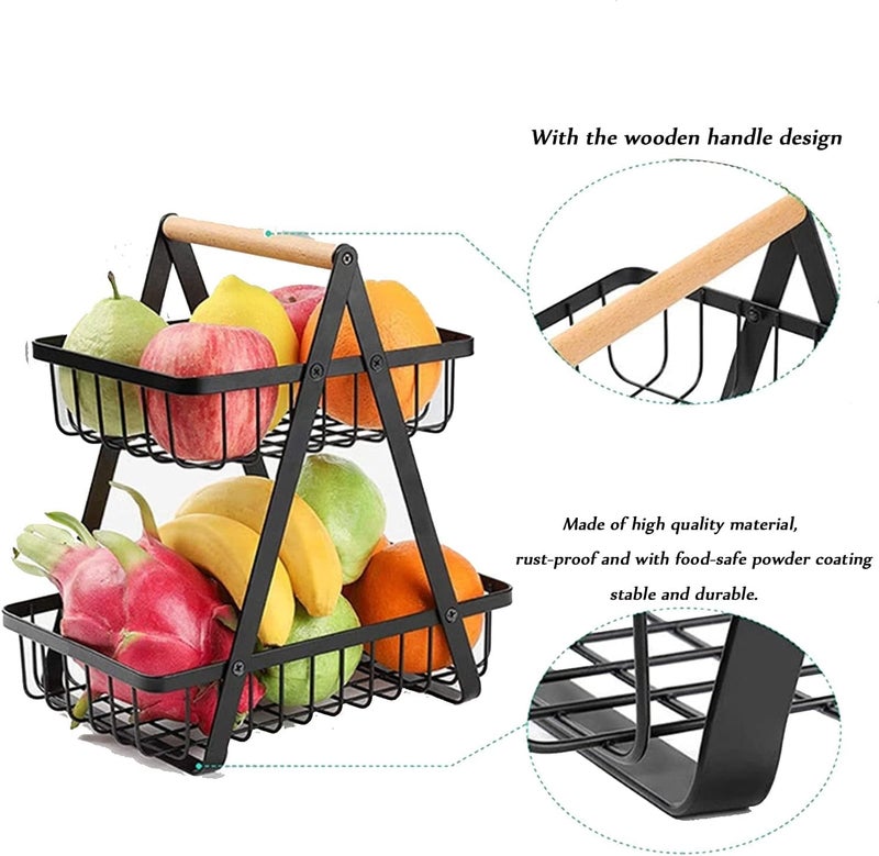 TGOPIT 2 Tier Fruit Basket Black Countertop Metal Fruit Basket Bread Basket Fruit Bowl Detachable Metal Fruit Holder for Fruit Vegetables Snacks Portable Modern Fruit Storage Rack - Image 4