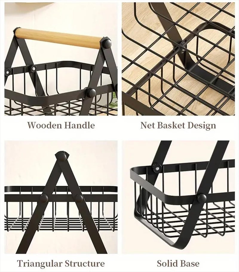 TGOPIT 2 Tier Fruit Basket Black Countertop Metal Fruit Basket Bread Basket Fruit Bowl Detachable Metal Fruit Holder for Fruit Vegetables Snacks Portable Modern Fruit Storage Rack - Image 2