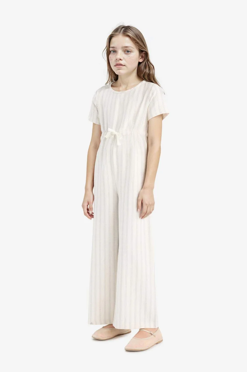 ديفاكتو Girl Short Sleeve Striped Viscose Jumpsuit