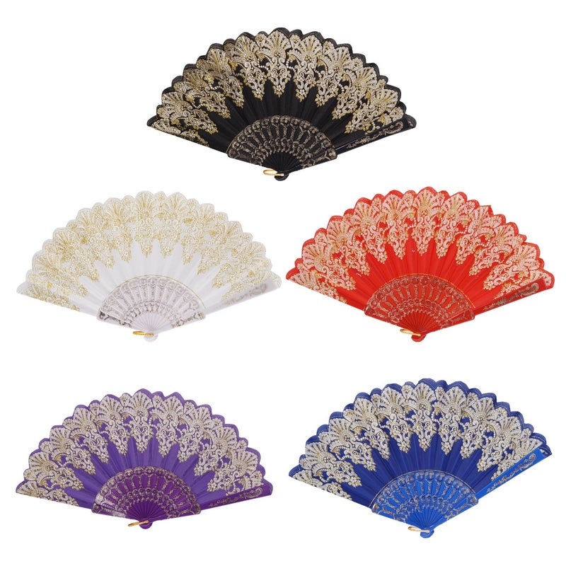 INNOLIFE Spanish Folding Retro Pattern Hand Fan for Women Handheld Chinese Folding Fan Hand Fan for Party Dancing Wedding and Home Decoration A5 Colors