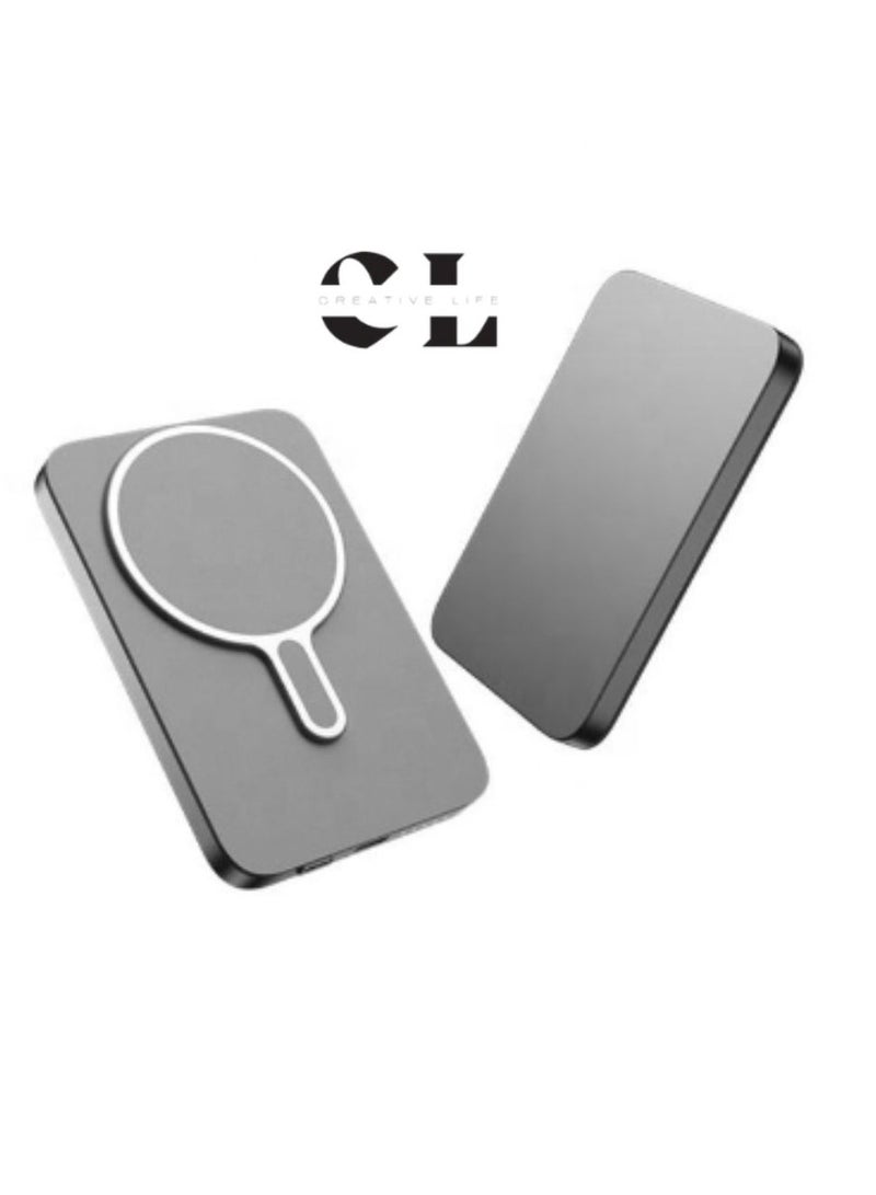 CREATIVE LIFE Ultrathin Magnetic Wireless Power Bank 5000mah Ultra Slim Metal Power Bank For All Phone Colour Light Grey - Image 3