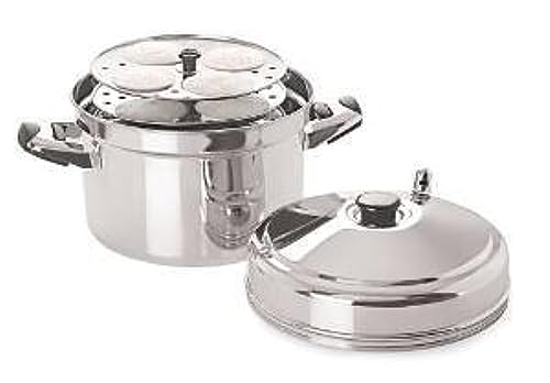 TABAKH IC205 5Rack Stainless Steel Idli Cooker with Strong HandlesSilverMedium