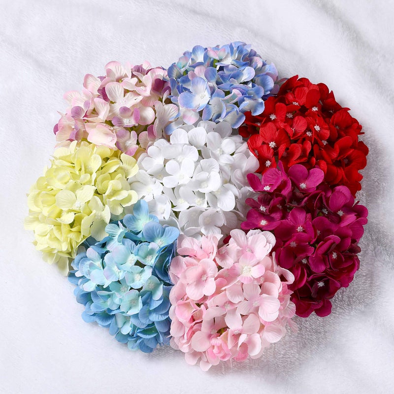 Lushidi Silk Hydrangea Heads With Stems Artificial Flowers Heads For Home Wedding Decor Pack Of 10 (Orange) - Image 3