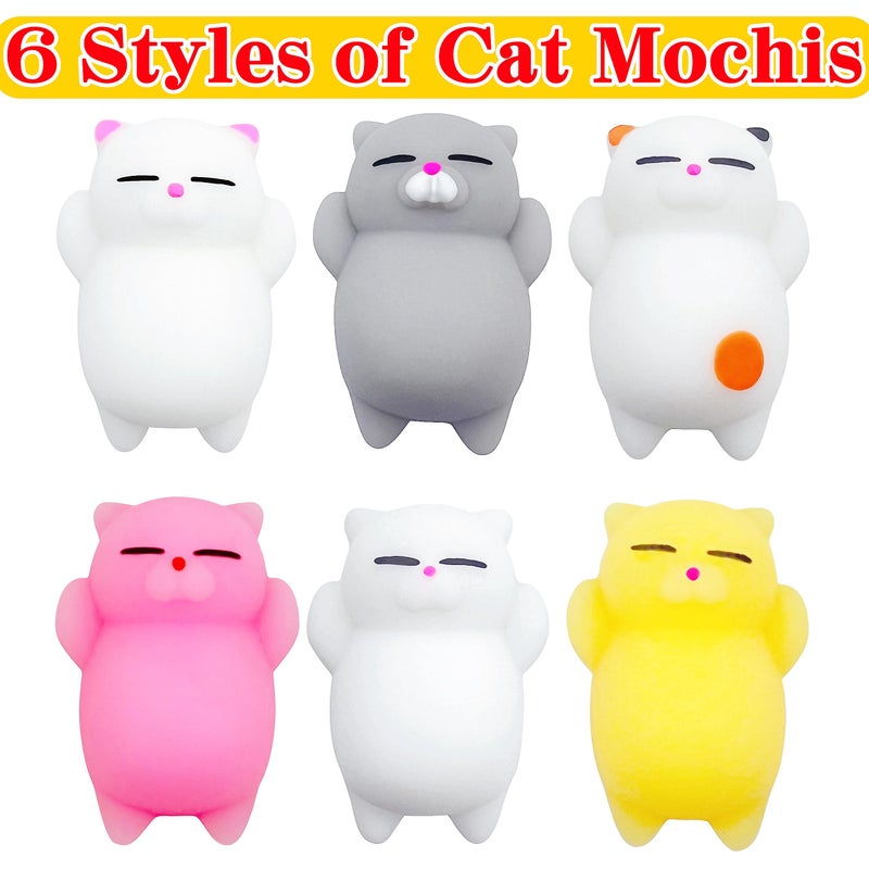 JIAHO 6 Pcs Cat Mochi Squishy Toys for Kids Party Favors, Animals Kawaii Squishies, Sensory Mini Mochi Toys for Kids, Fidget Bulk Toys for Kids Prizes, Easter Basket Stuffers, Goodie Bag Stuffers - Image 2