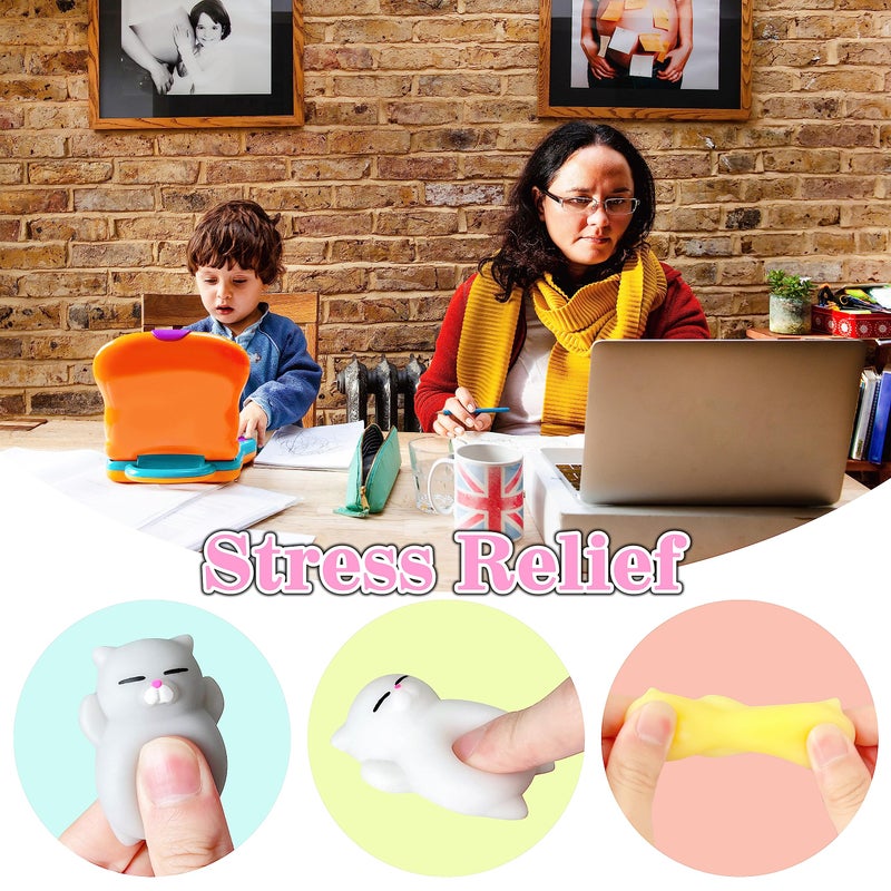 JIAHO 6 Pcs Cat Mochi Squishy Toys for Kids Party Favors, Animals Kawaii Squishies, Sensory Mini Mochi Toys for Kids, Fidget Bulk Toys for Kids Prizes, Easter Basket Stuffers, Goodie Bag Stuffers - Image 3