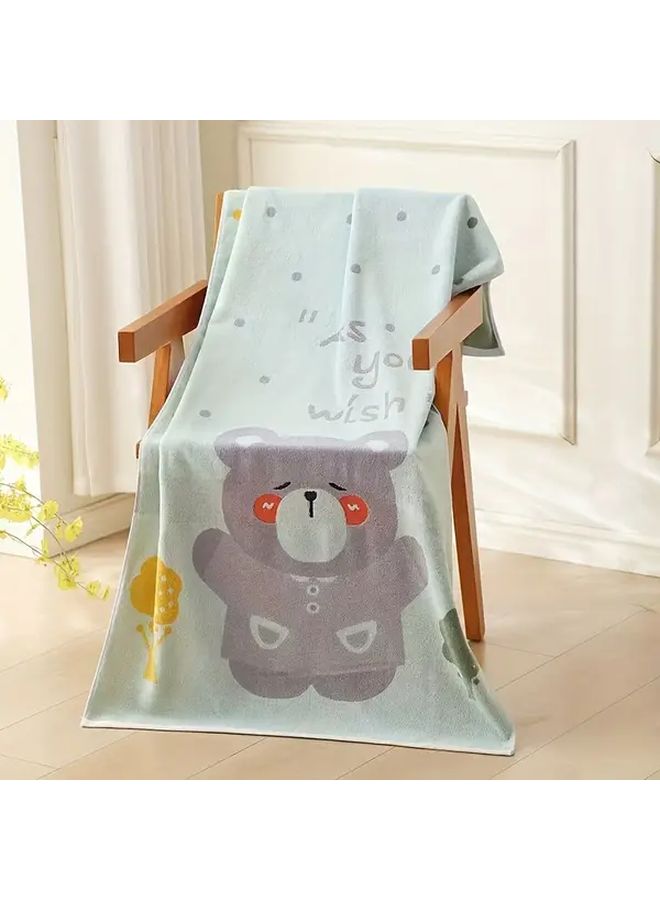 1pc Light Blue Cotton Bath Towel 27.56x55.12 Inch Cute Cartoon Bear Design Super Absorbent Soft Towel for Bathroom Home Leisure Pool - Image 2