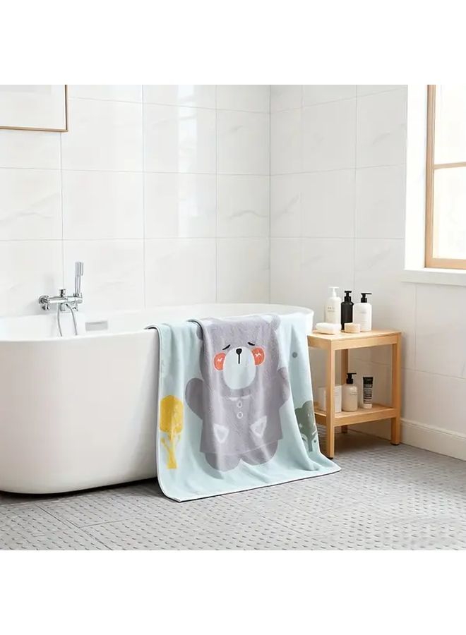 1pc Light Blue Cotton Bath Towel 27.56x55.12 Inch Cute Cartoon Bear Design Super Absorbent Soft Towel for Bathroom Home Leisure Pool - Image 5